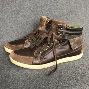 Guess Side Zip High Top Distressed Brown Faux Leather Sneakers Shoes Men's 13M